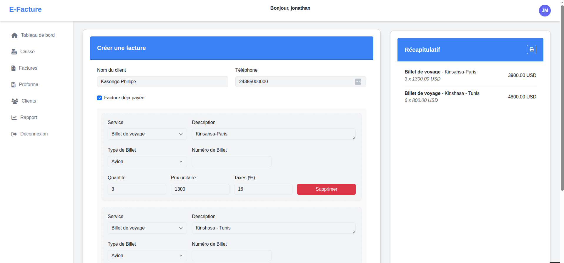 Création de facture